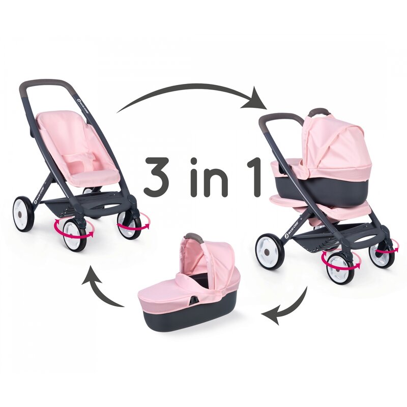 Carucior pentru papusi Smoby Maxi Cosi 3 in 1, Roz