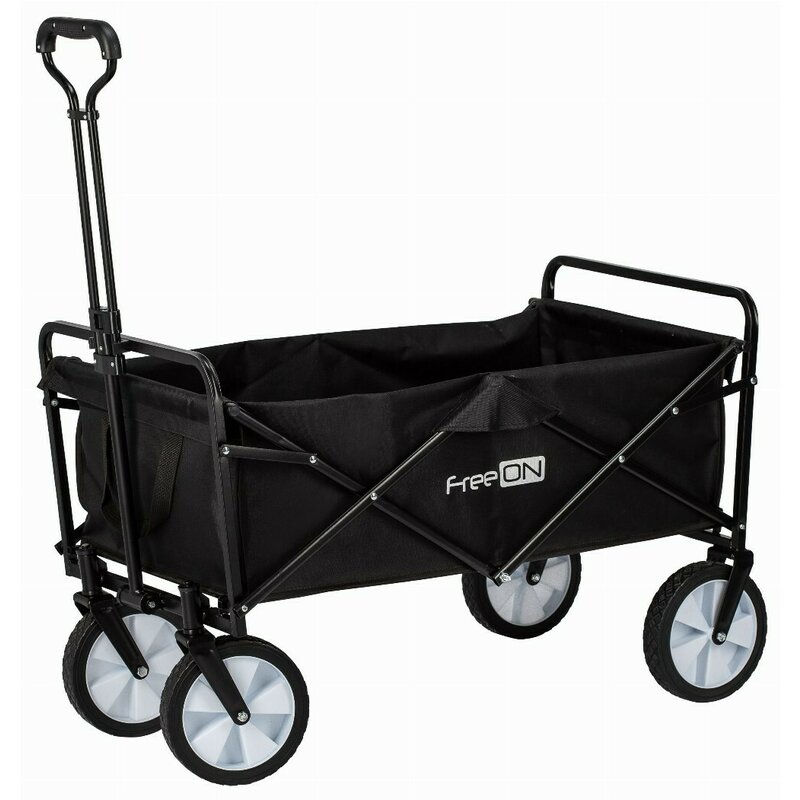 Carucior pliabil, FreeON, Pentru transportul diferitelor obiecte atat in casa, cat si in vacanta, Cu 2 buzunare, Maner reglabil 71-101 cm, Pana la 100 kg, 95x54x101 cm, Black