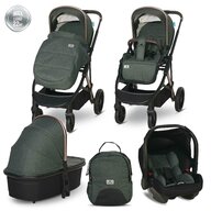 Lorelli - Carucior set 3 in 1, Aria, cadru din aluminiu, multiple accesorii, pana la 22 Kg, Green