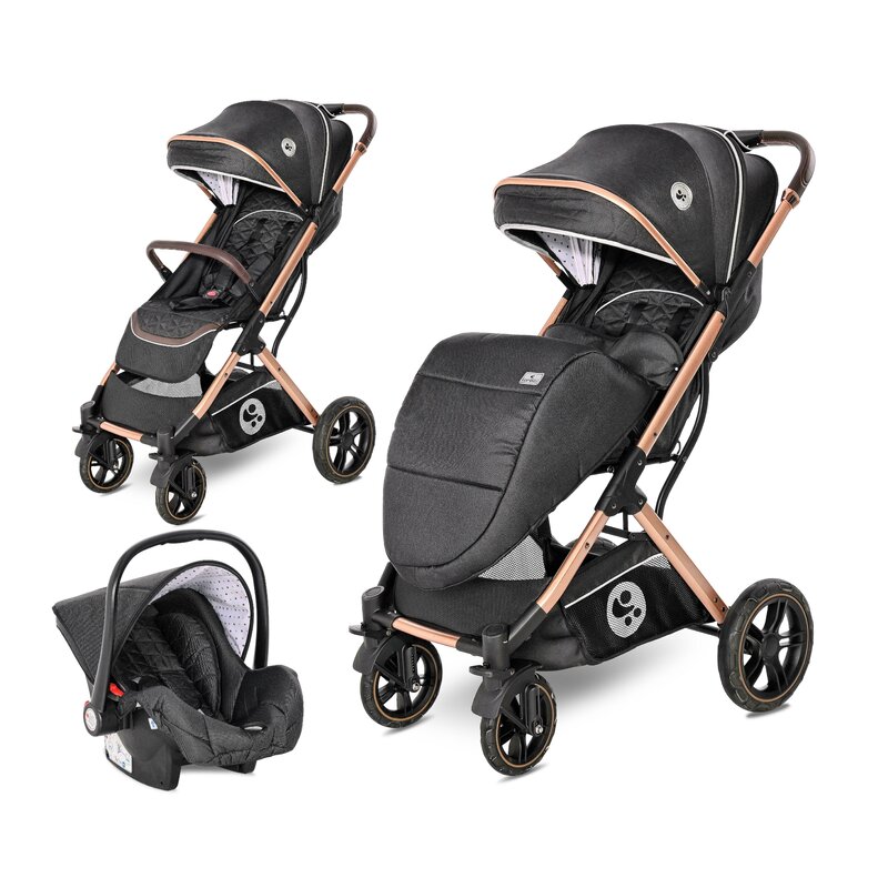 Carucior 2 In 1 Cu Scaun Auto 55 Lorelli - Carucior 2 in 1 Storm , Luxe, Cadru din aluminiu, 0-22 kg, Cu cos auto inclus, Negru
