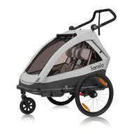 Carucior si remorca de bicicleta, Lionelo, Cama, Multifunctional, Pentru 1 sau 2 copii, Cu sistem de absorbtie a socurilor SIQ, Geamuri cu protectie solara, Gri, Resigilat
