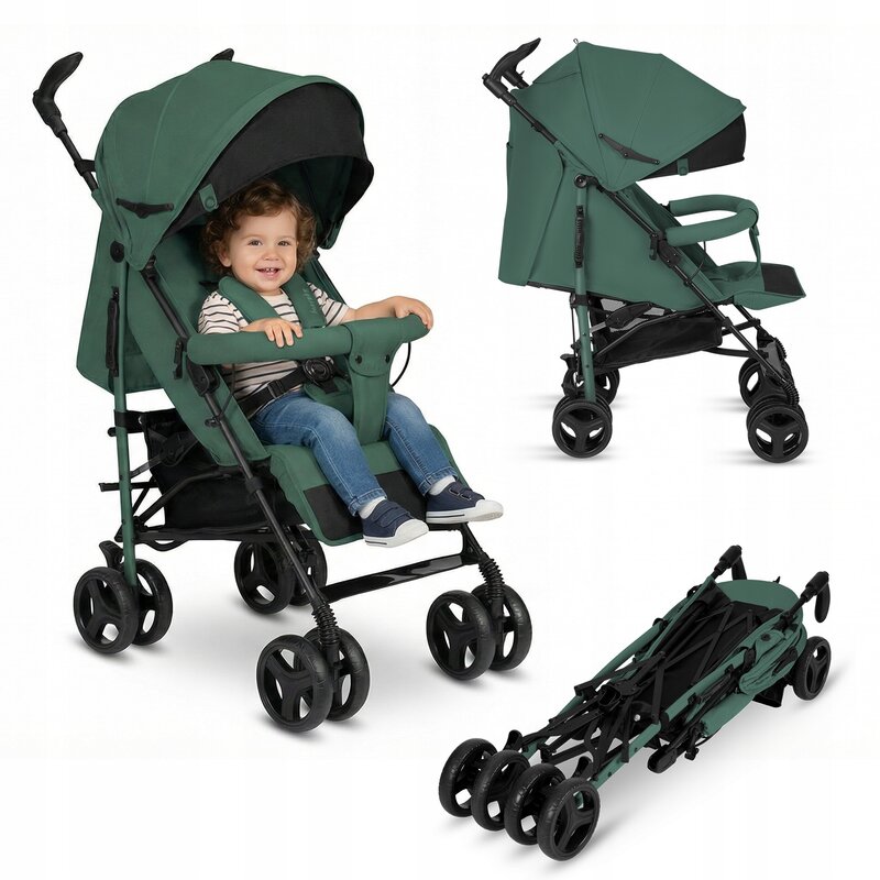 Carucior sport compact, Lionelo, Irma, Spatar ajustabil in 4 pozitii, Suport picioare reglabil, Manere rotative, Pliere tip umbrela, 6- 36 luni, Pana la 15 kg, Conform cu EN1888-1:2018, Verde smarald