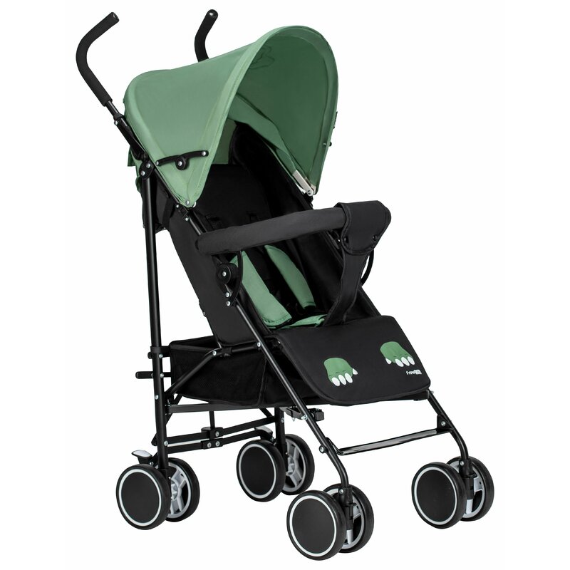 Carucior sport, FreeON, Simple, Spatar si suport picioare reglabile, Capotina cu fereastra, Conform cu standardele de siguranta EN 1888-1:2018 si A1:2022, Black/Green, Resigilat