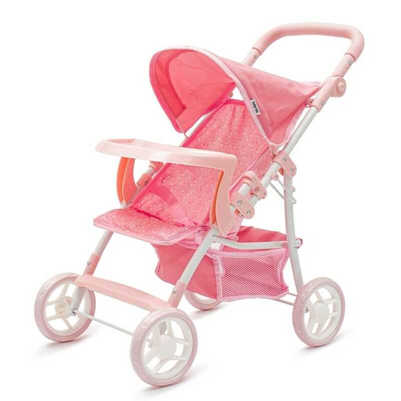 Carucior sport pentru papusi, Baby Mix, Lana, Design elegant, Include cos depozitare si tavita, 58,5x33x61,5 cm, 3 ani+, Pink