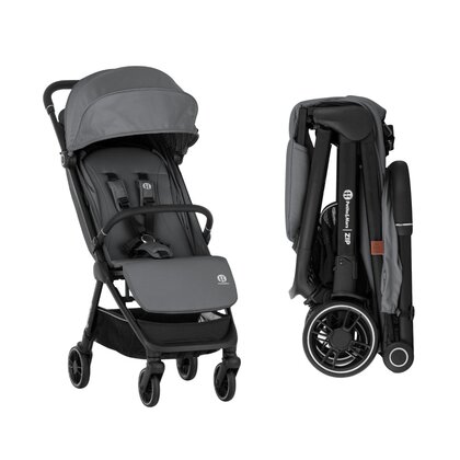 Carucior sport, Petite&Mars, Zip, Pliere automata cu o mana, Potrivit pentru avion, De la nastere, Pana la 22 Kg, Pozitie de somn, Usor- 7kg,  Capacitate cos- 5 kg, Reglare spatar, suport de picioare, Bara detasabila, Antracit