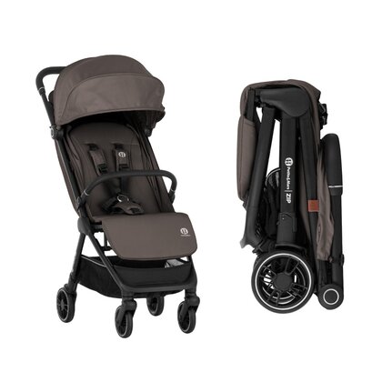 Carucior sport, Petite&Mars, Zip, Pliere automata cu o mana, Potrivit pentru avion, De la nastere, Pana la 22 Kg, Pozitie de somn, Usor- 7kg,  Capacitate cos- 5 kg, Reglare spatar, suport de picioare, Bara detasabila, Maro