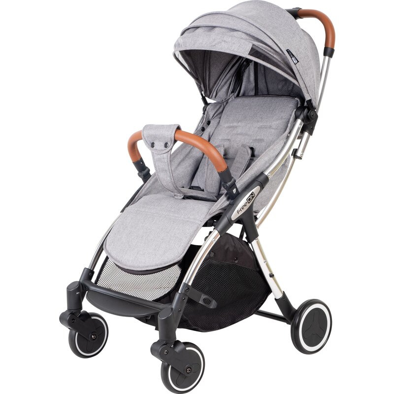 Carucior sport pliabil automat, Nano, Cadru din aluminium, maner din piele ecologica, spatar reglabil, suport pentru sticla, Conform cu standardul european de securitate EN 1888-2:2018, FreeON, Grey (European imagine 2022 protejamcopilaria.ro