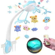 Carusel muzical patut, Jokomisiada, Cu 4 jucarii in forma de animale, Cu melodii preincarcate, Cu sunete ale naturii si melodie de leagan, Cronometru si sunete de animale, Cu spatiu pentru telefonul mobil si telecomanda, 0 luni+, Blue