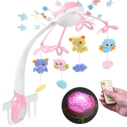 Carusel muzical patut, Jokomisiada, Cu 4 jucarii in forma de animale, Cu melodii preincarcate, Cu sunete ale naturii si melodie de leagan, Cronometru si sunete de animale, Cu spatiu pentru telefonul mobil si telecomanda, 0 luni+, Pink