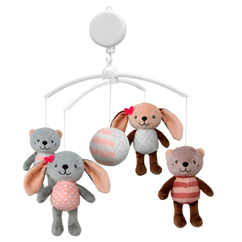 Carusel pentru patut, cu 5 jucarii din plus, rabbit and friends, baby mix