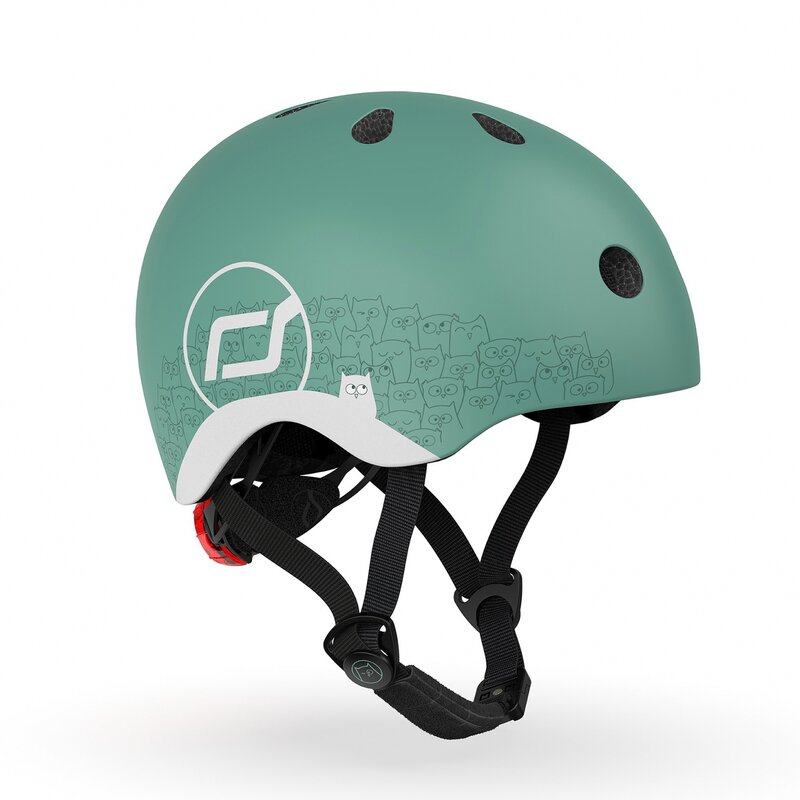 Scoot and ride - casca de protectie pentru copii, sistem de reglare magnetic cu led, xxs-s, 45-51 cm, 1 an+, forest reflectorizant, scoot ride
