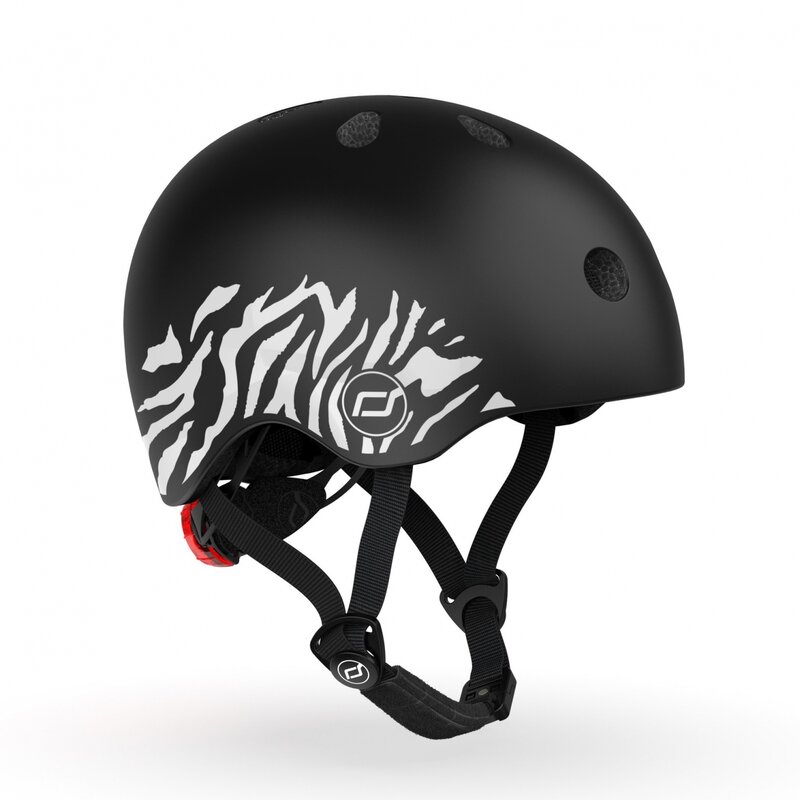 Scoot and ride - casca de protectie pentru copii, sistem de reglare magnetic cu led, xxs-s, 45-51 cm, 1 an+, zebra, scoot ride