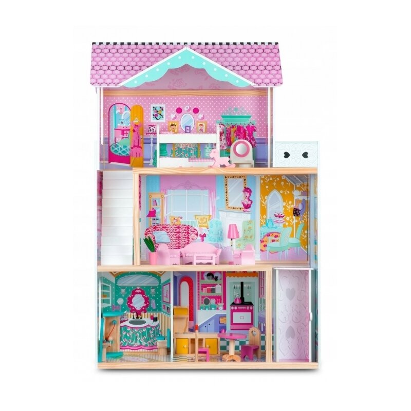 Ricokids - casuta de papusi din lemn cu 3 etaje, lift si lampa led rc-829