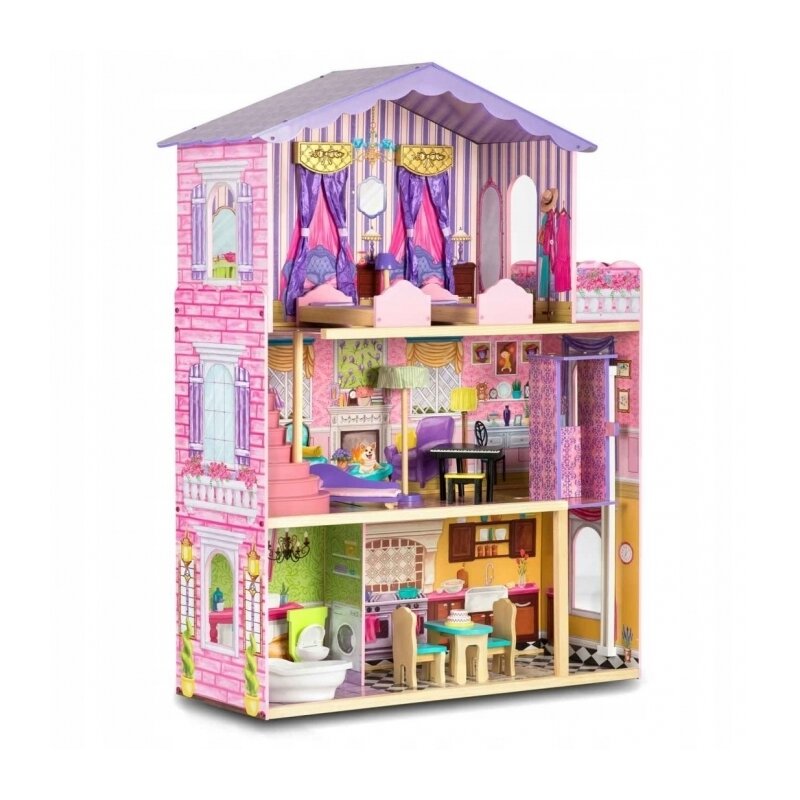 Ricokids - casuta de papusi din lemn cu 3 etaje, mobilier si lift rc-807