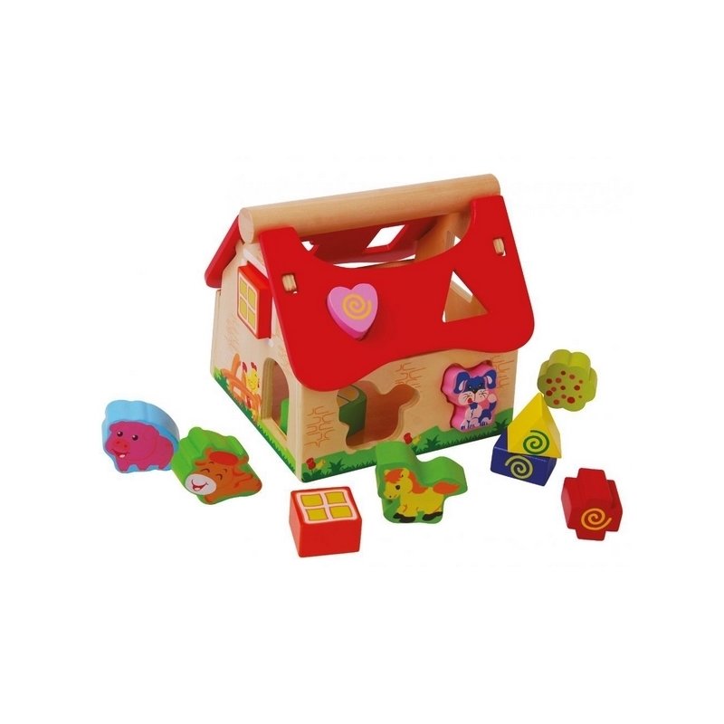 Ecotoys - casuta din lemn si cuburi