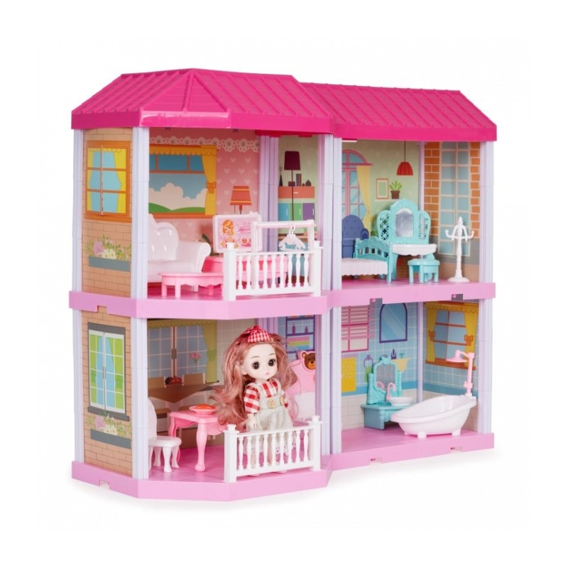 Casuta pentru papusi cu mobilier si LED-uri Ecotoys HC507651