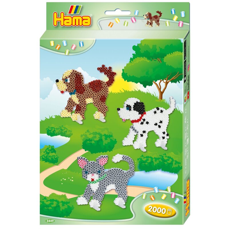 Hama - catei, 2000 margele de calcat midi si 2 plansete in cutie cadou cu agatator