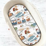 Cearceaf cu elastic, MimiNu, Pentru landou, carucior si cosulet, Dimensiune 80x35 cm, Din bumbac certificat Oeko Tex Standard 100, Design, Zoo in train