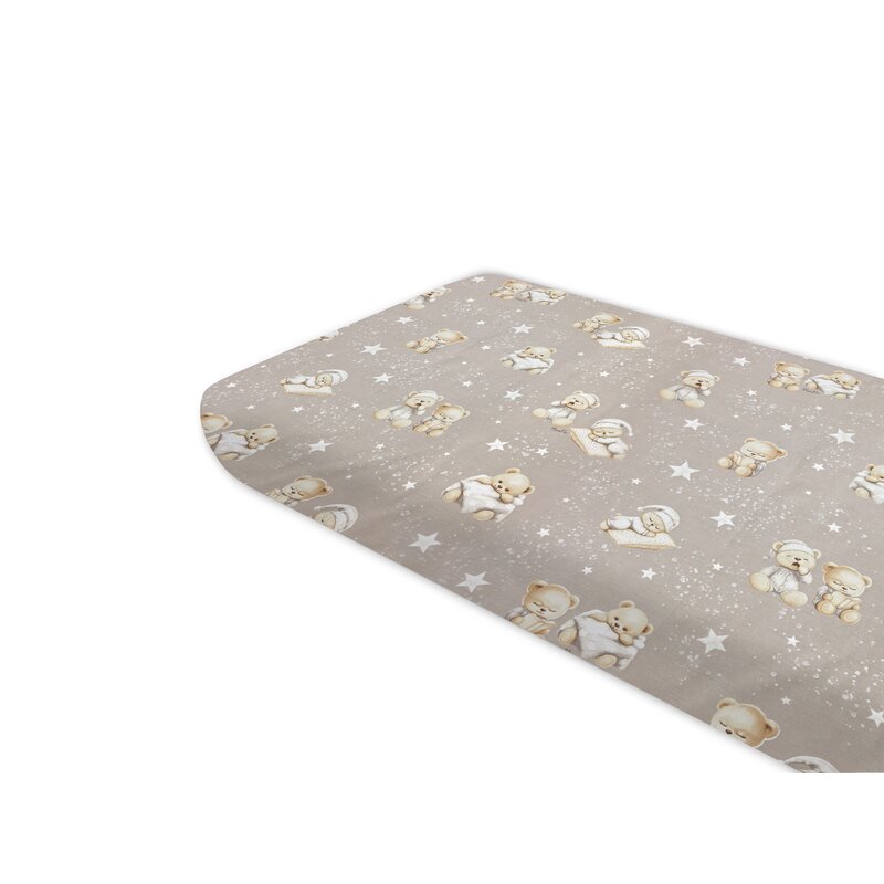 Cearceaf cu elastic, MimiNu, Pentru pat 160x80 cm, Din bumbac certificat Oeko Tex Standard 100, Bedtime story beige