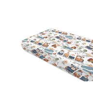 Cearceaf cu elastic, MimiNu, Pentru pat 160x80 cm, Din bumbac certificat Oeko Tex Standard 100, Design, Zoo in train