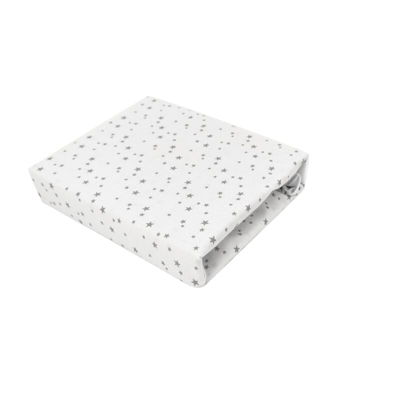 Cearceaf cu elastic, MimiNu, Pentru patut co-sleeper, Aurora, Dimensiune 76 x 43 cm, Din bumbac certificat Oeko Tex Standard 100, Mini Gray Stars