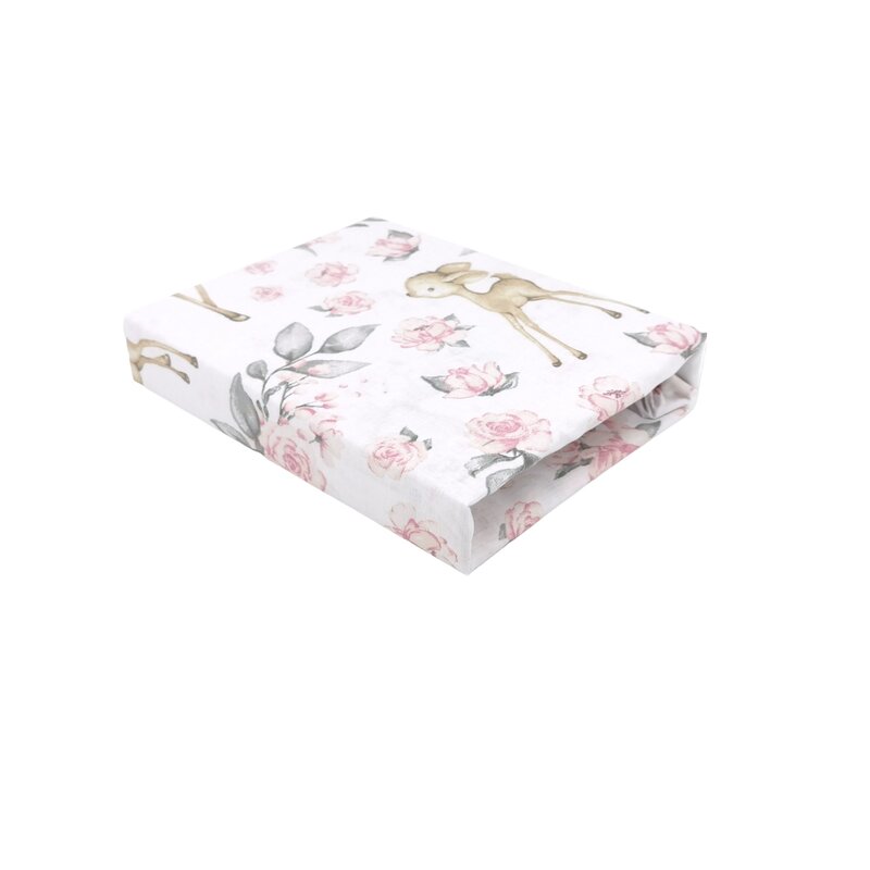 Cearceaf cu elastic, MimiNu, Pentru patut co-sleeper, Aurora, Dimensiune 76 x 43 cm, Din bumbac certificat Oeko Tex Standard 100, Sweet Deer Pink