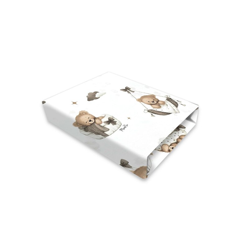 Cearceaf cu elastic, MimiNu, Pentru patut leagan sau patut co-sleeper, Dimensiune 90x40 cm, Din bumbac certificat Oeko Tex Standard 100, Tedy bear dreams beige
