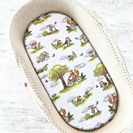 Cearceaf cu elastic, Qmini, Pentru landou, carucior si cosulet, Dimensiune 80x35 cm, Din bumbac certificat Oeko Tex Standard 100, Fox on bikes Natural