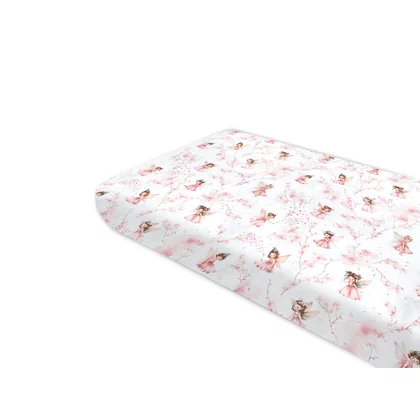 Cearceaf cu elastic, Qmini, Pentru pat 160x80 cm, Din bumbac certificat Oeko Tex Standard 100, Fairy Pink