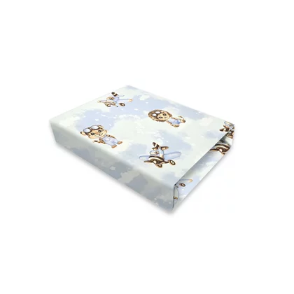Cearceaf cu elastic, Qmini, Pentru patut 120X60 cm, Din bumbac certificat Oeko Tex Stard 100, Sky Adventure