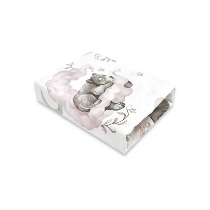 Cearceaf cu elastic, Qmini, Pentru patut co-sleeper, Aurora, Dimensiune 76 x 43 cm, Din bumbac certificat Oeko Tex Standard 100, Teddy Bear and Friends Pink