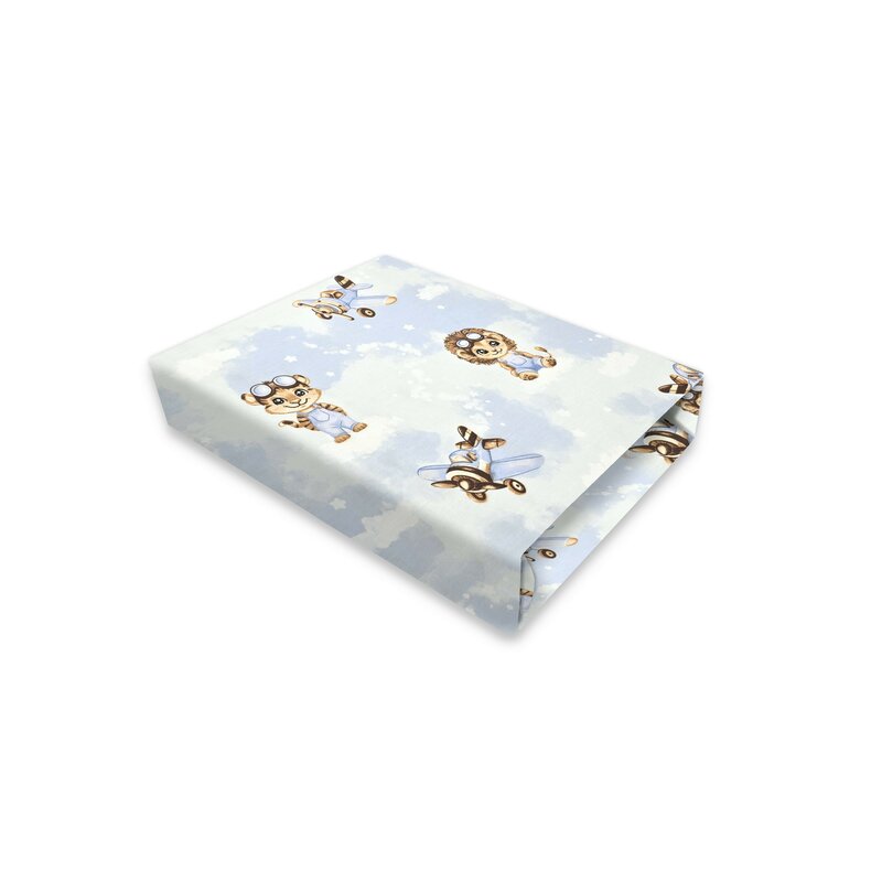 Cearceaf cu elastic, Qmini, Pentru patut co-sleeper, Luna, Dimensiune 84.5 x 50.5 cm, Din bumbac certificat Oeko Tex Standard 100, Sky Adventure
