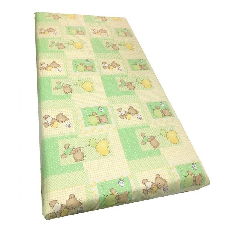 Deseda - cearsaf cu elastic roata cu imprimeu ursuleti pe verde-140*70 cm