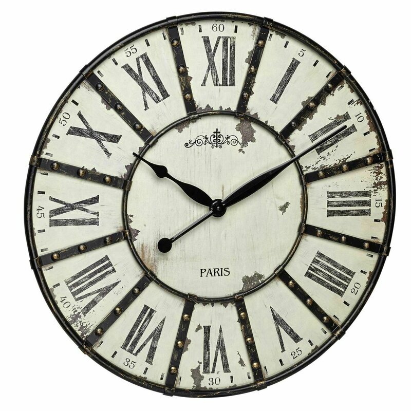 Tfa - ceas de perete vintage xxl cu aplicatii din metal, analog, cifre romane, alb, tfa 60.3039.02