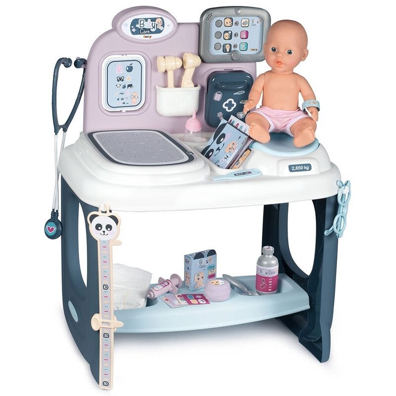 Smoby - set de joaca baby care center cu accesorii, cu papusa, centru de ingrijire pentru papusi