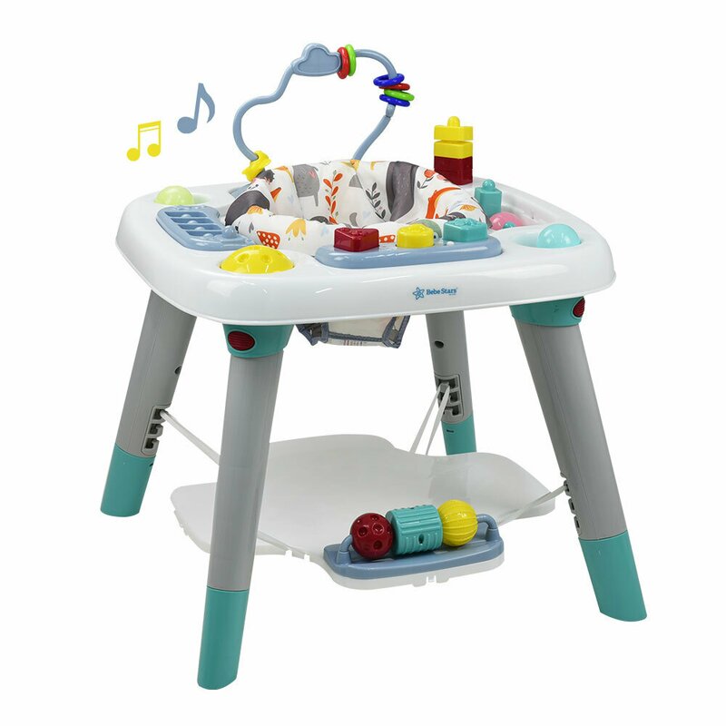 Centru de joaca 4 in 1, Bebe Stars, Multifunctional, Cu scaun rotativ 360 grade, Cu jucarii, Conform cu EN71-1,2,3, EN14036, EN IEC 62115, Multicolor