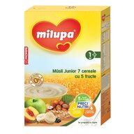 Milupa - Cereale fara lapte, Musli Jr 7 cereale cu 5 fructe, 250g, 12luni+