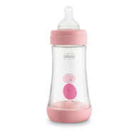 Chicco - Biberon anti-colici, Perfect 5, Cu adaptare la aspiratia bebelusului, Cu forma ergonomica, Cu tetina moale, Fara BPA, 240 ml, 2 luni+, Roz