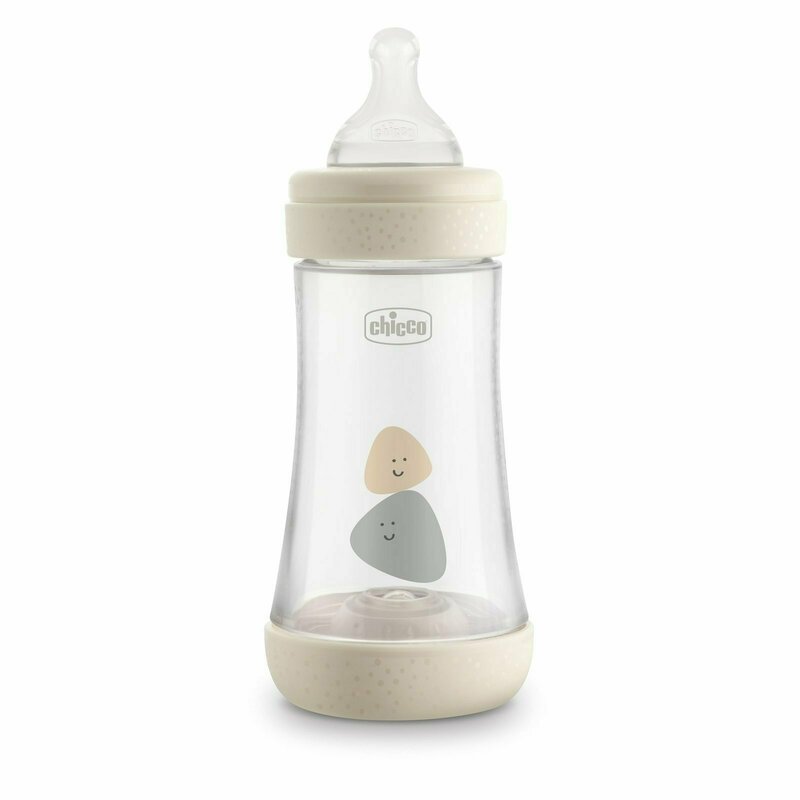 Chicco - biberon anti-colici, perfect 5, cu adaptare la aspiratia bebelusului, cu forma ergonomica, cu tetina moale, fara bpa, 240 ml, 2 luni+, bej