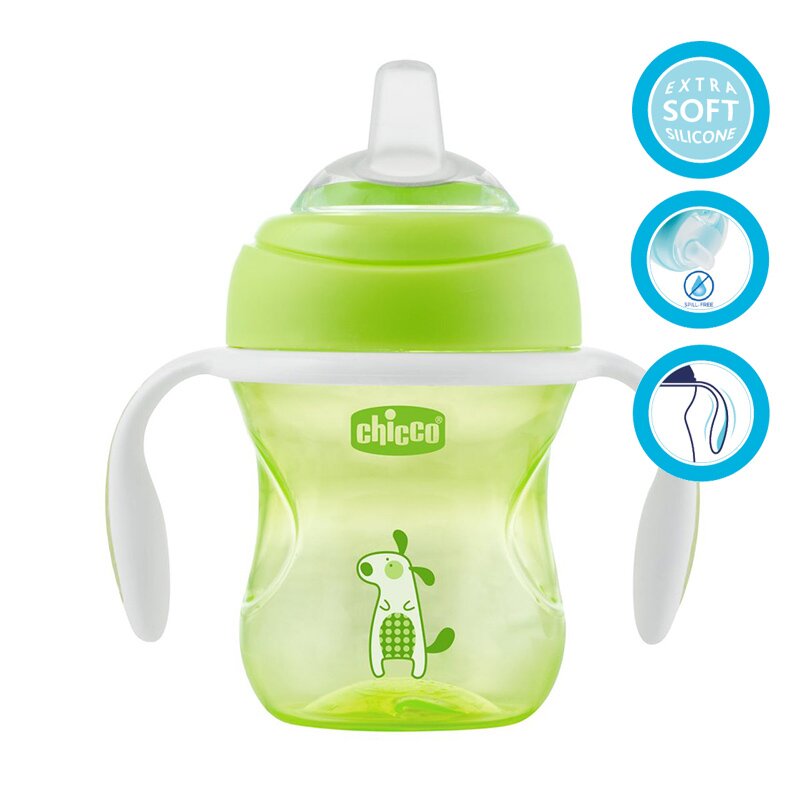 Chicco - cana de tranzitie, cu manere ergonomice si detasabile, 200 ml, 4 luni+, verde