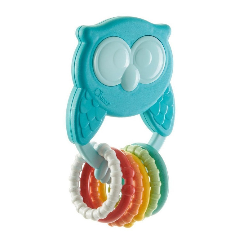 Chicco - jucarie zornaitoare, potrivita pentru dentitie, sporeste abilitatile copilului, cu 6 inele colorate, plastic, 3 luni+, multicolor