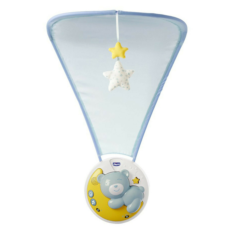 Chicco - Proiector pentru patut, Next2Moon, 3 in 1, Cu capotina, lumini si muzica, Albastru