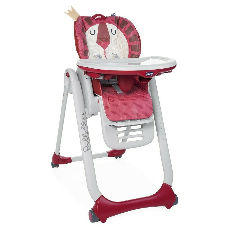 Chicco - Scaun de masa, Polly 2 Start, 8 pozitii de reglare a inaltimii, 4 pozitii reglare spatar, Cu roti, 0 luni+, Lion