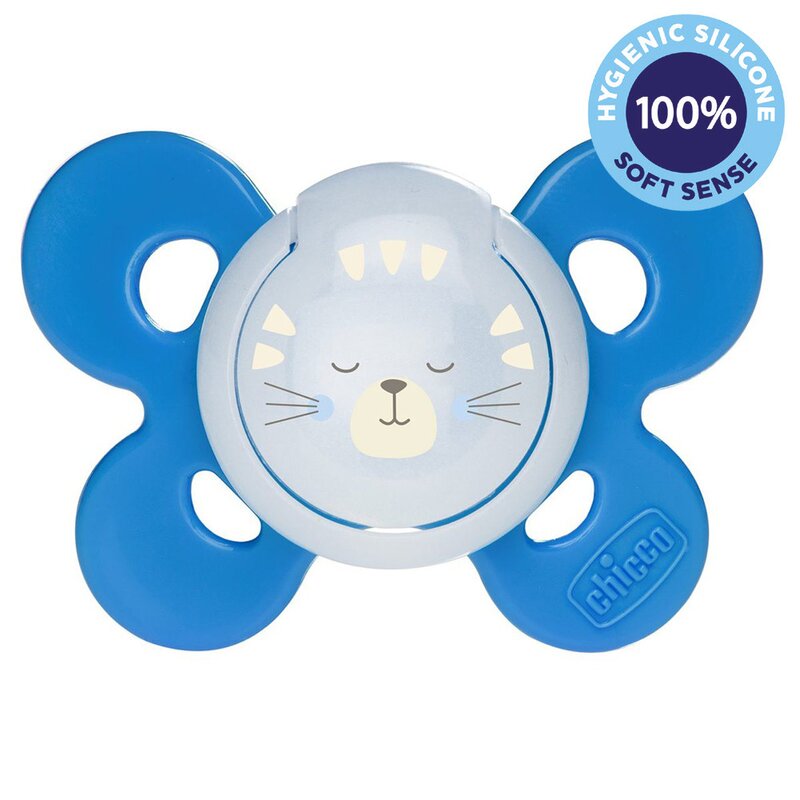 Chicco - suzeta din silicon, physio comfort, forma ortodontica, 12 luni+, albastru