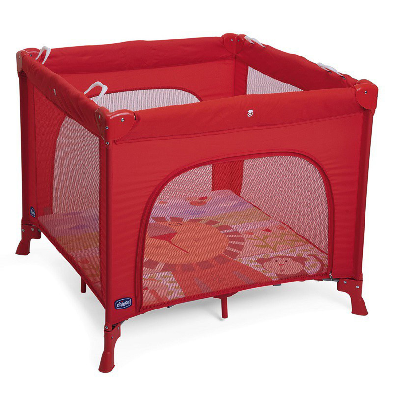 Chicco - tarc de joaca, pliabil, include geanta de transport, cu 4 manere pentru stabilitate, cu deschidere laterala, cu patura cu motive vesele, 89 x 89 x 102 cm, 0-48 luni, rosu