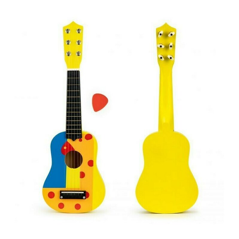 Ecotoys - chitara din lemn pentru copii cu corzi metalice f018yellow