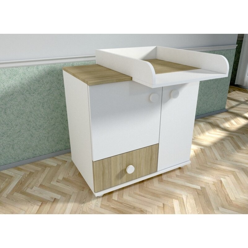 Mykids - comoda de infasat lucky, 80x60 cm, alb/natur