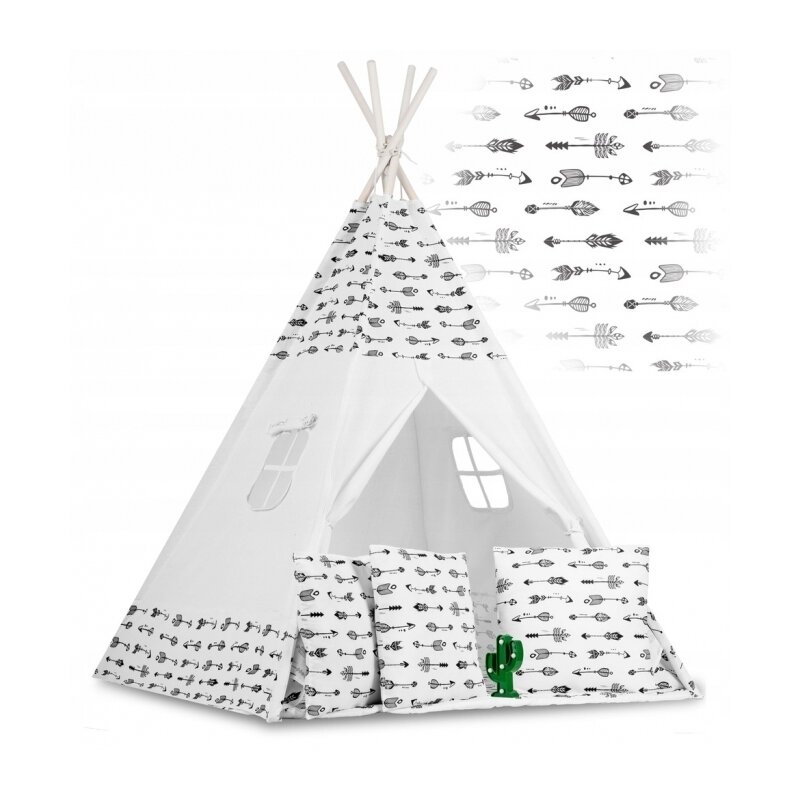 Ricokids - cort de joaca pentru copii cu ghirlanda, 3 pernite si lampa led cactus, 740402, 120 x 120 x 165 cm - alb