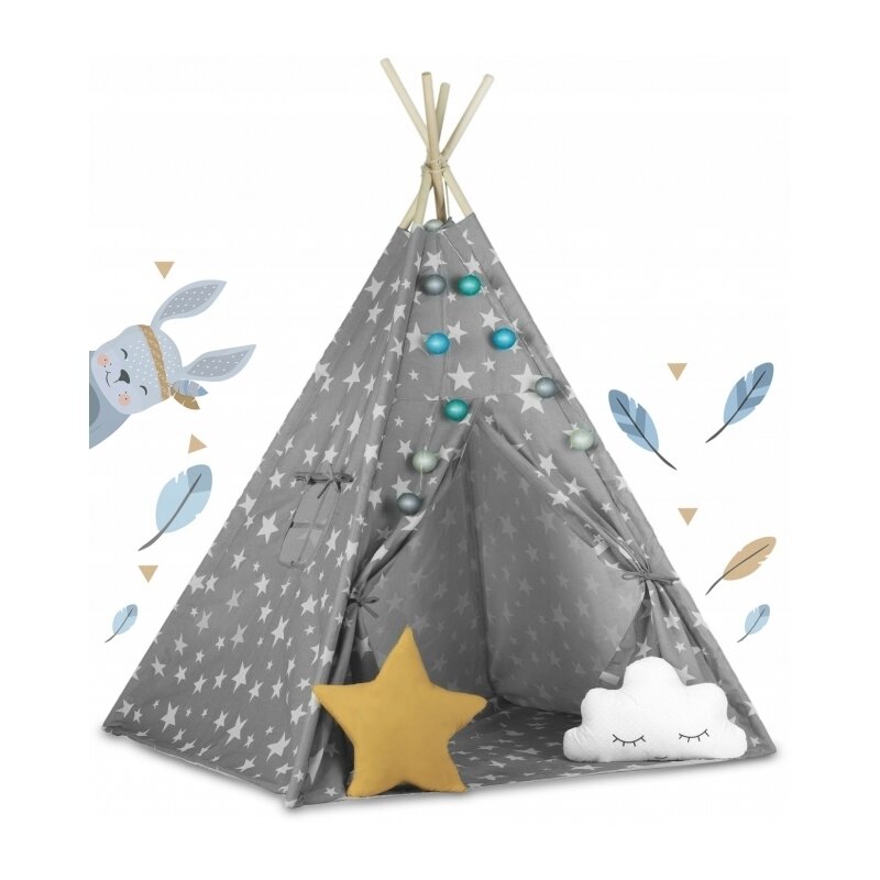 Ricokids - cort de joaca stelute , cu lumini, 165 cm inaltime, 120x120 cm, gri