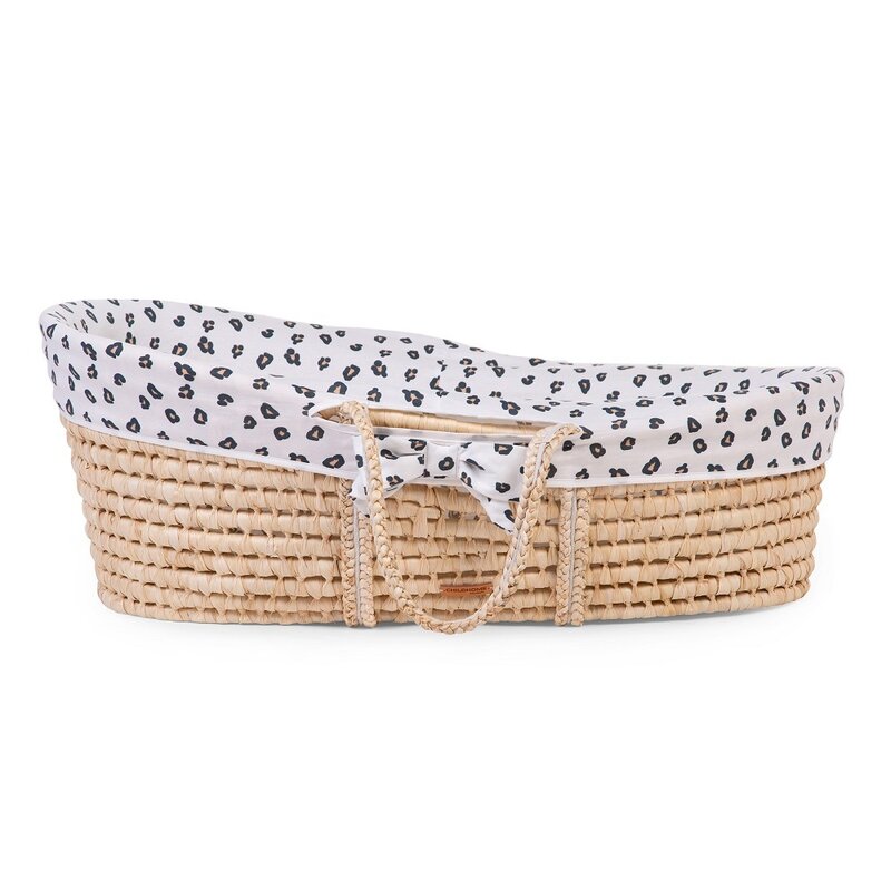 Childhome - cos bebe moise din coji de porumb cu saltea, husa jerse leopard